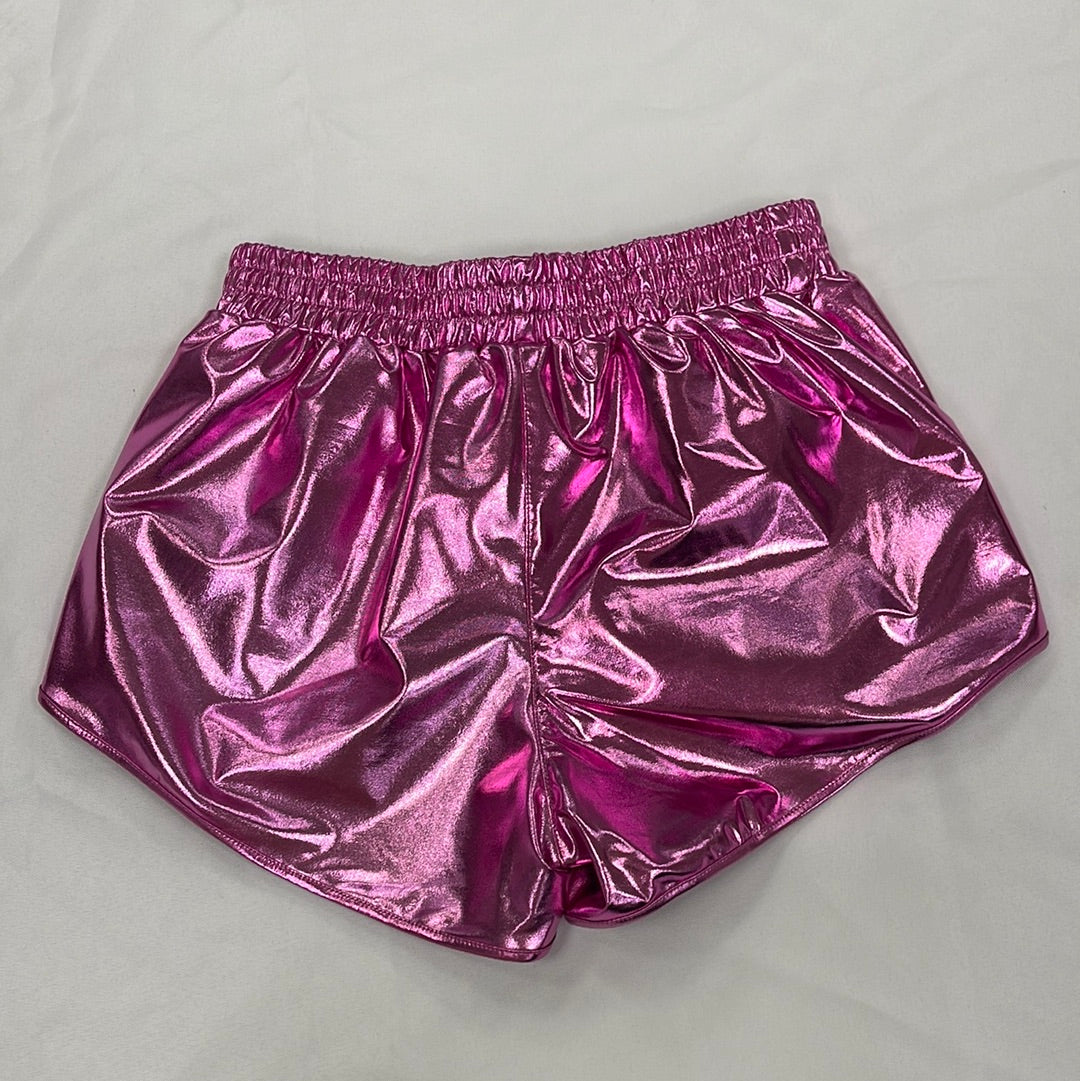 Pink Metallic Plush Shorts