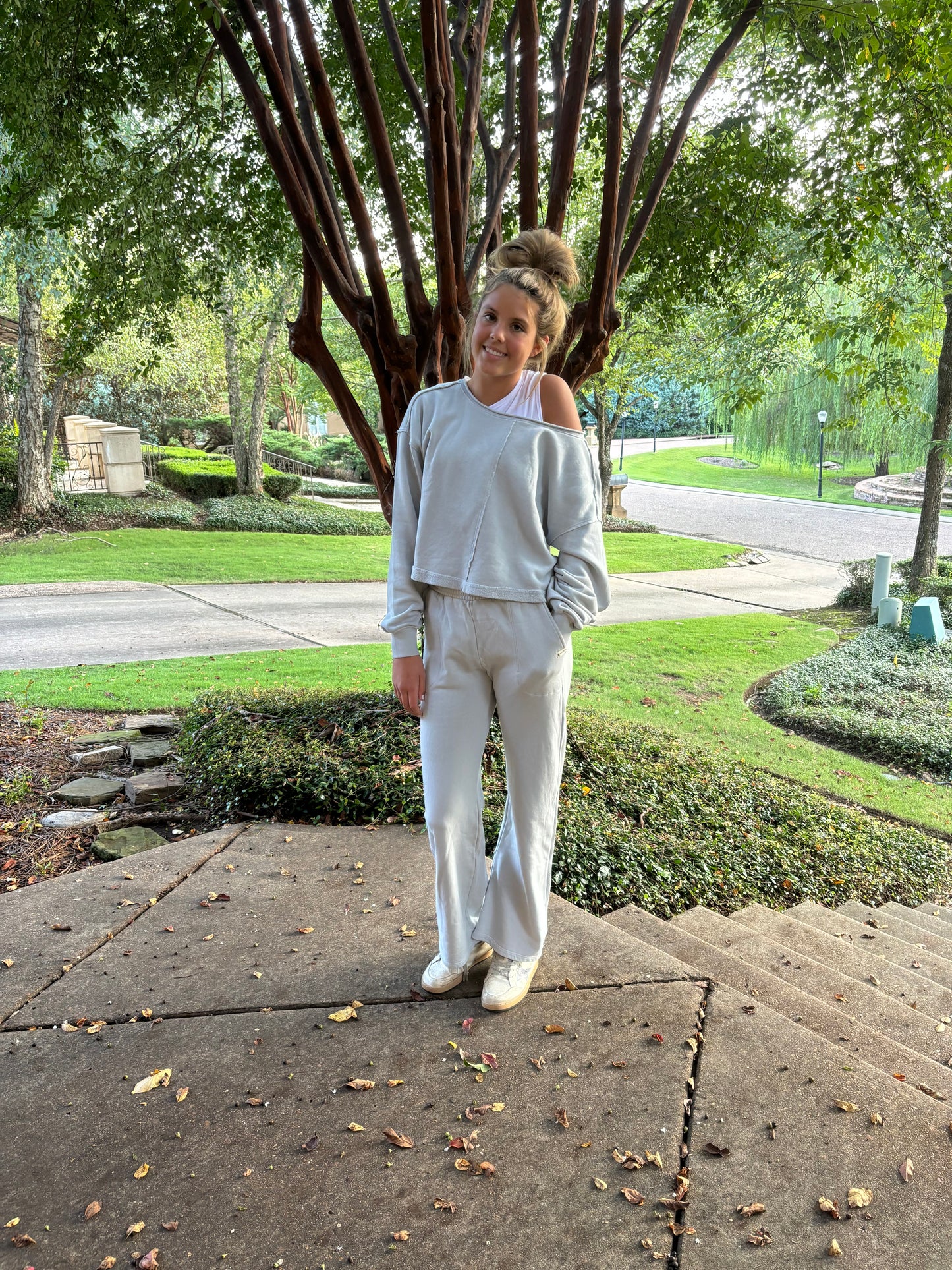 Cotton Fleece Wide Leg - Silver