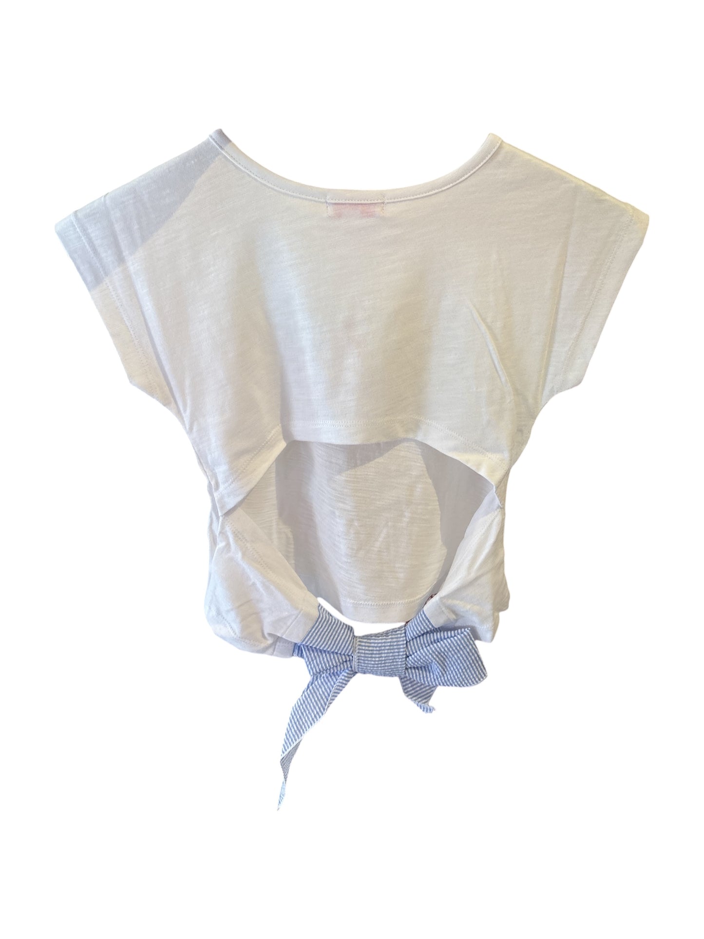 White Tee Blue Bow