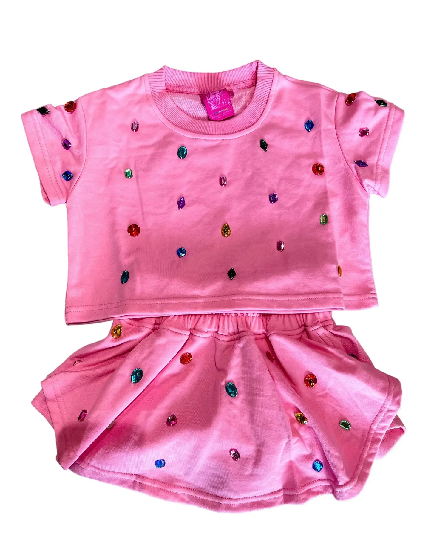 Queen of Sparkles| Pink Scattered Rhinestone Top