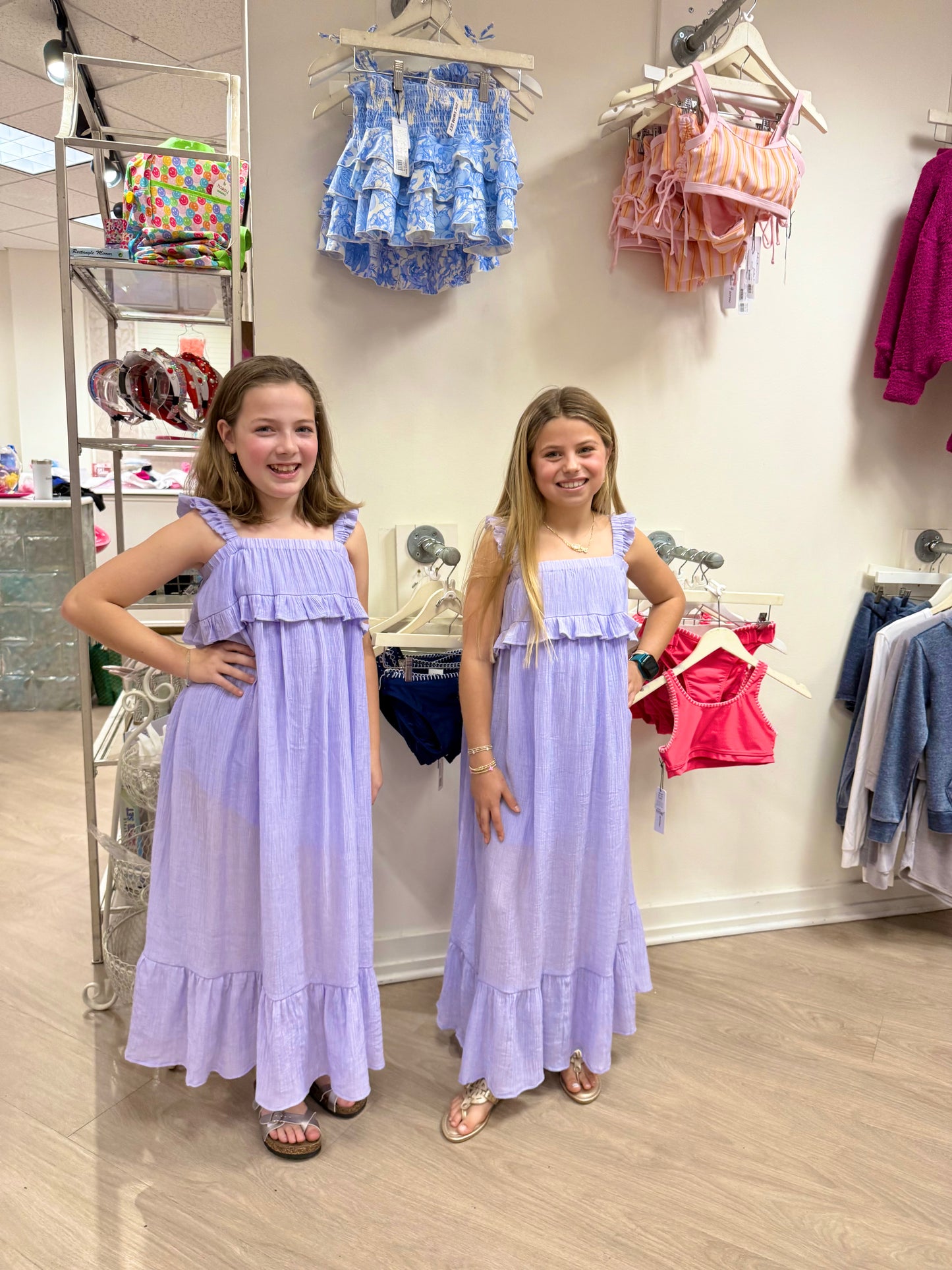 Sadie & Sage Tween| Ruffle Trim Lavender Maxi Dress
