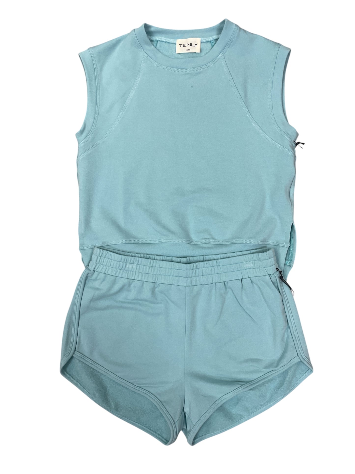French Terry Raglan Tank in Aqua Sky