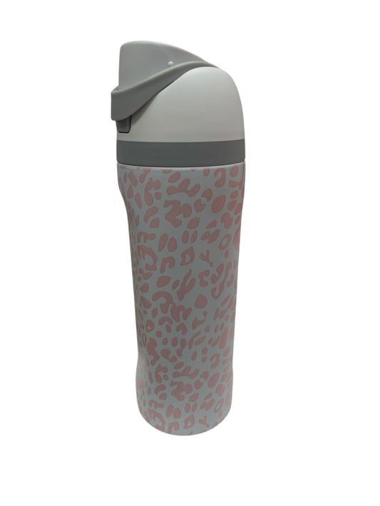 Pink and white cheetah water bottle