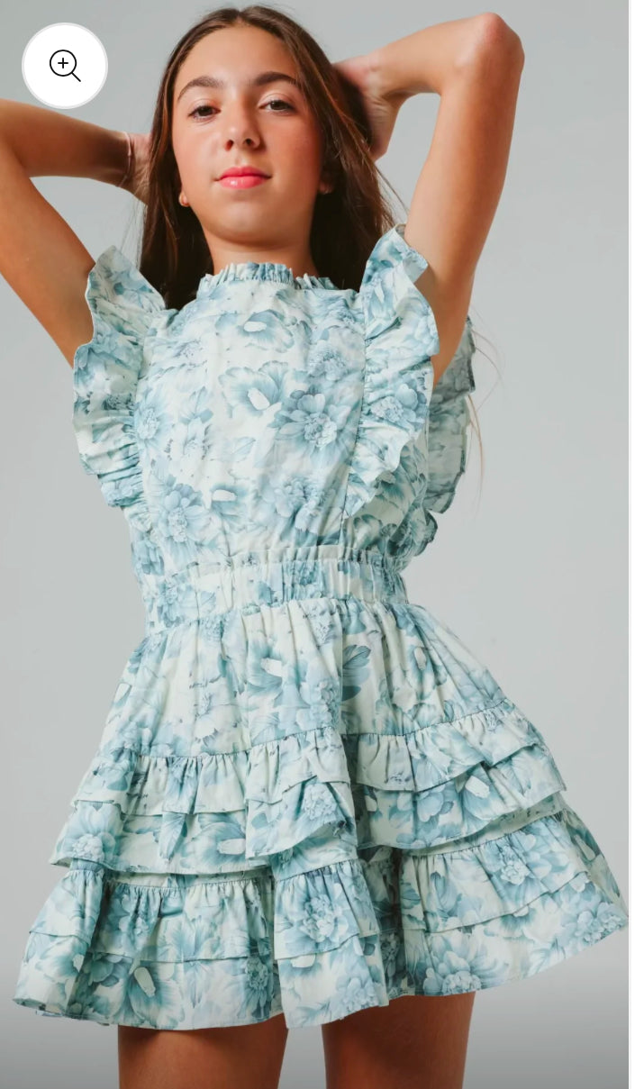 Gustavia Dress Blue Peonies