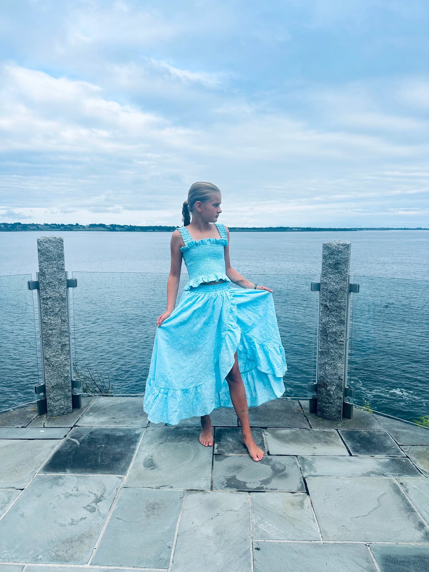 Little Olin Turquoise Long Smocked Ruffle Skirt