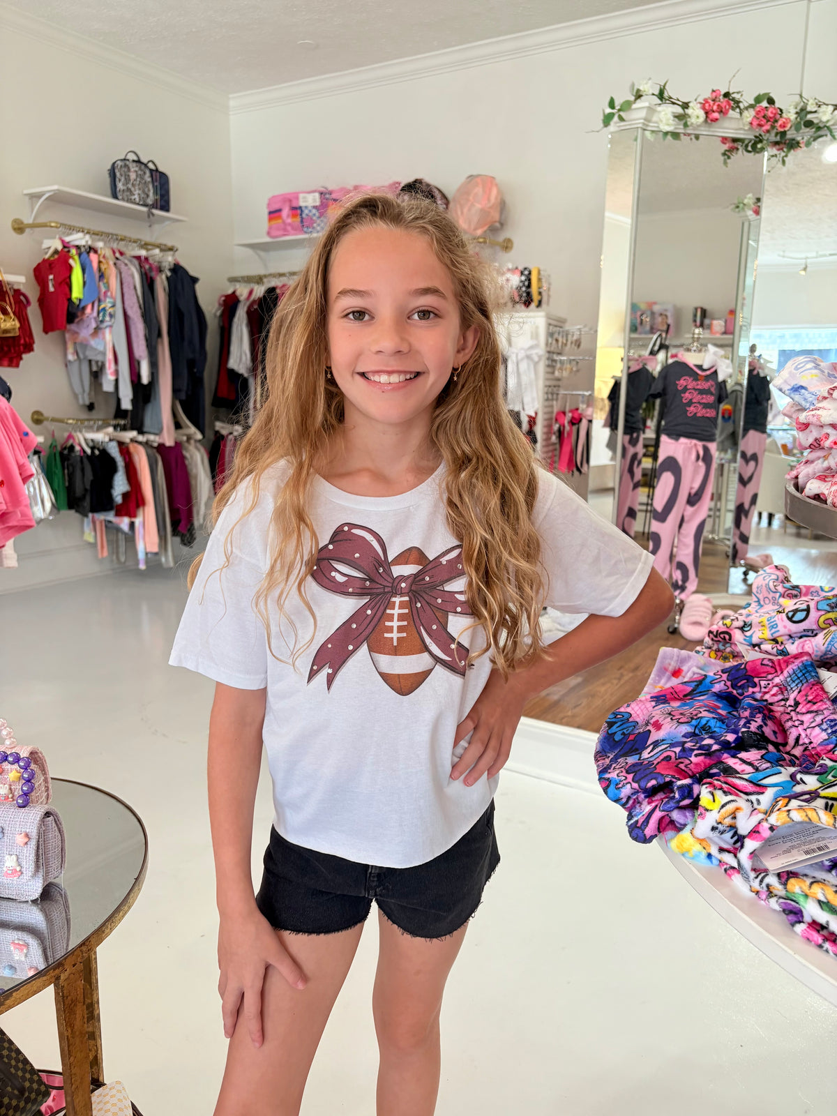 Football Bow Graphic T- Shirt
