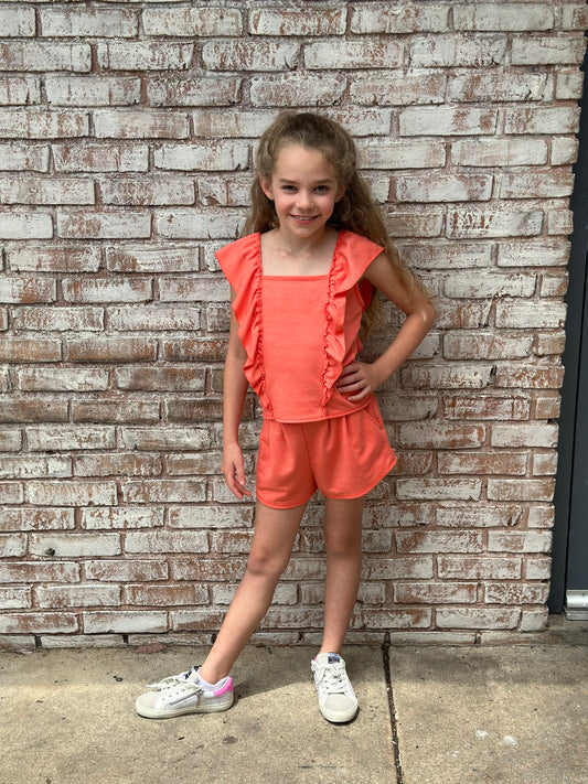 T2Love Tangerine Ruffle Bodice Top