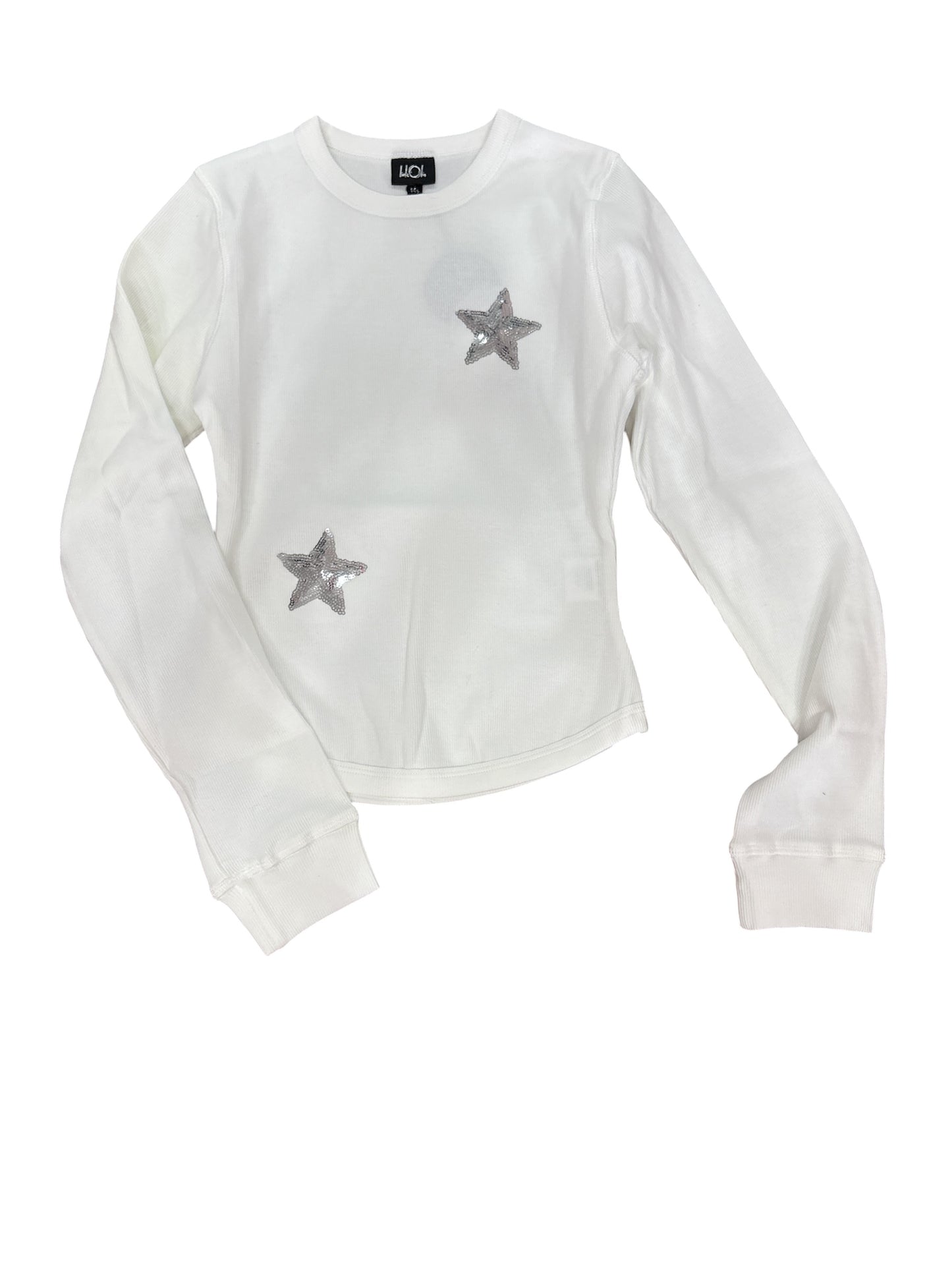 White Ribbed Top with Silver Stars