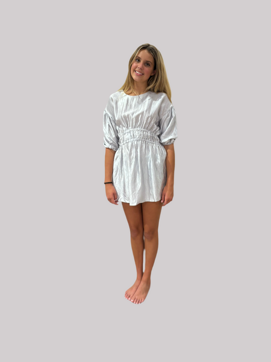 Meet Marie Silver Puff Sleeve Dress
