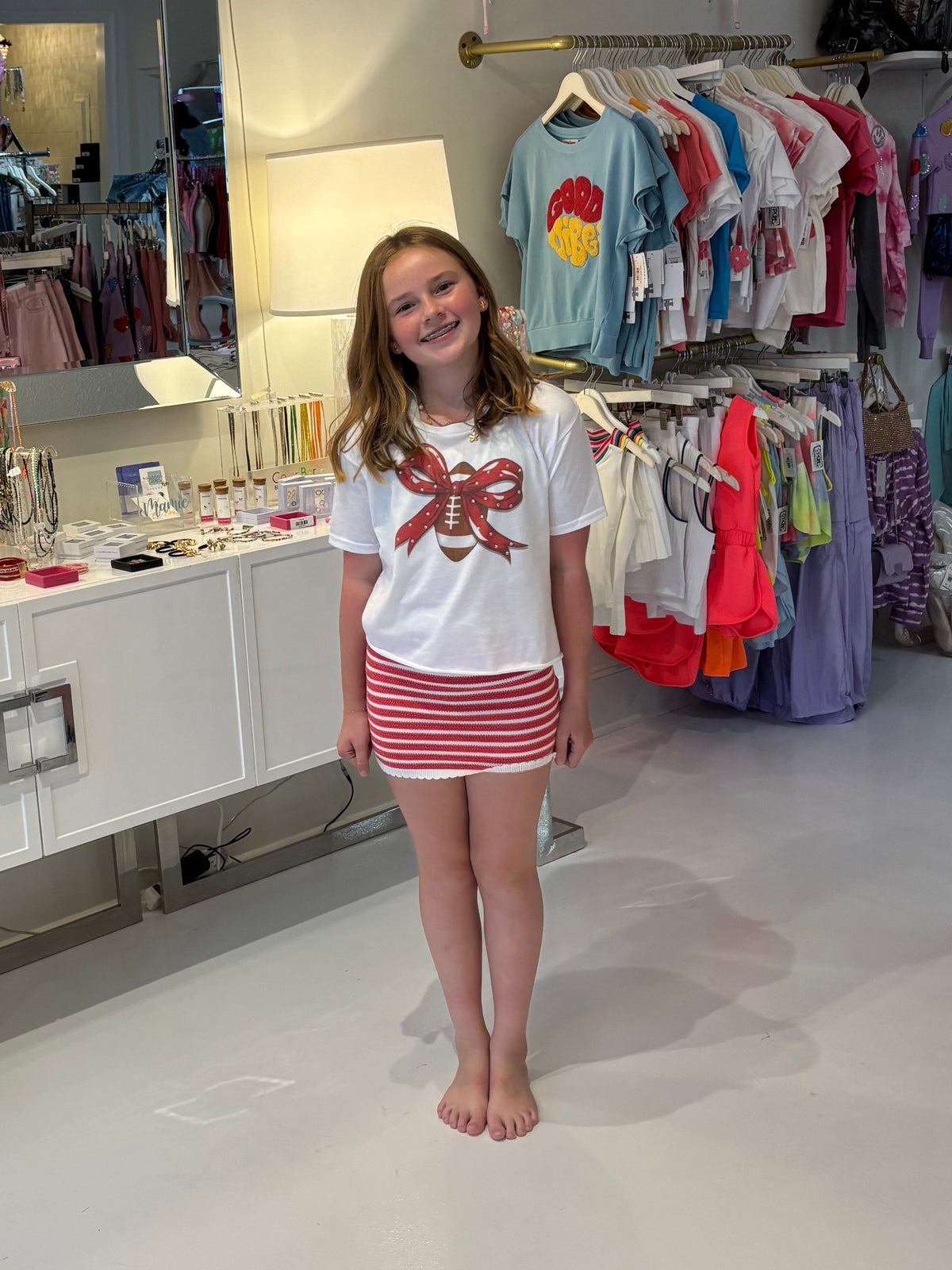 Football Bow Graphic T- Shirt