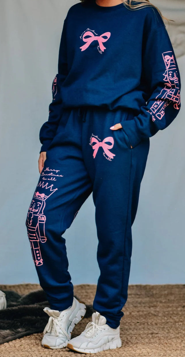 Nutcracker Bows Navy Joggers