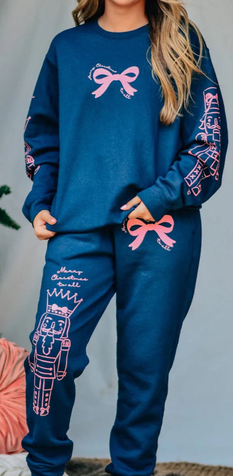Nutcracker Bows Navy Sweatshirt