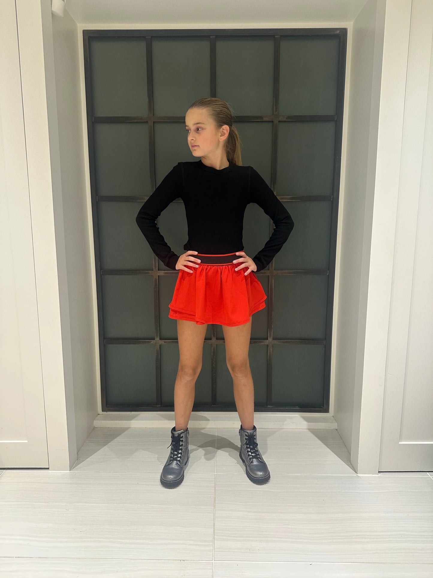 Little Olin Red Gathered Mini Skort