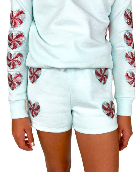 Sequins Candy Cane Hearts Applique Shorts