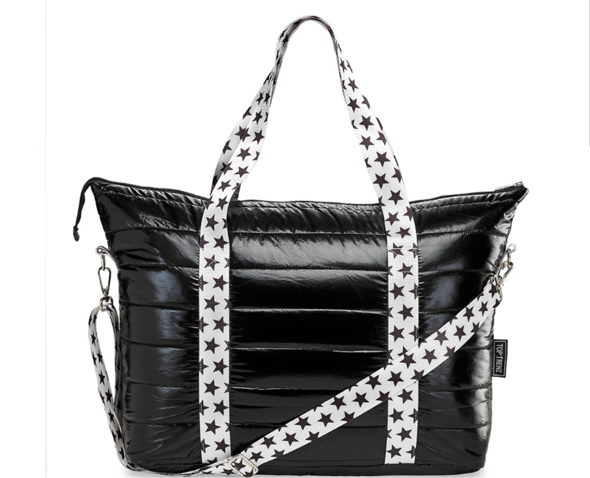 Top Trenz Black Puffer Tote Bag