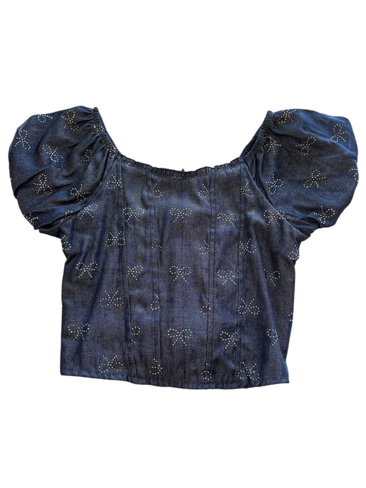 Chambray Bow Puff Sleeve Top