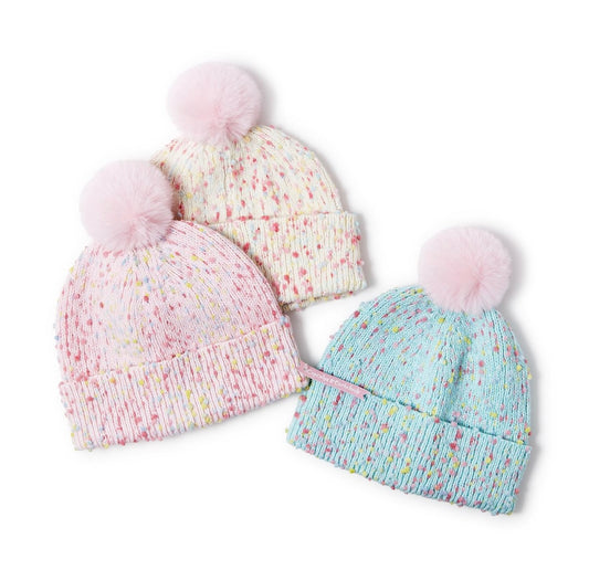 Sprinkles Hat with Faux Fur Pom Pom
