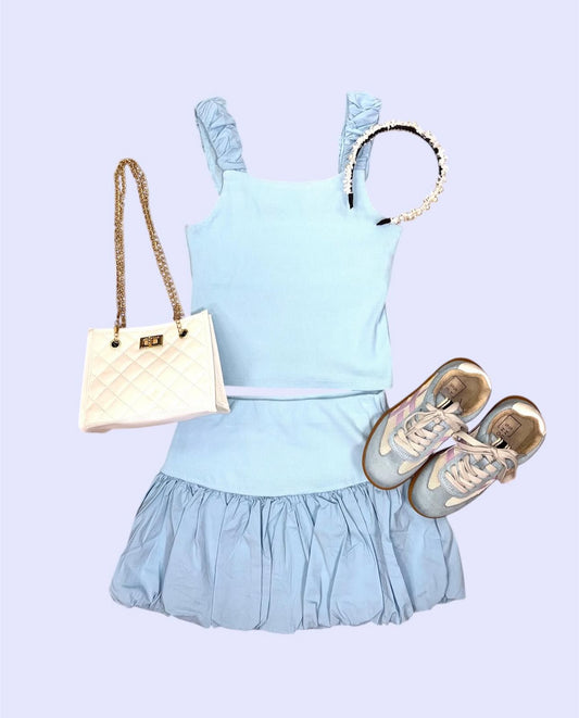 Habitual Bubble Skirt Set in Blue