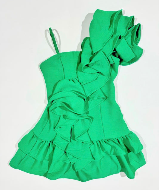 IF SO Green Ruffle one shoulder dress