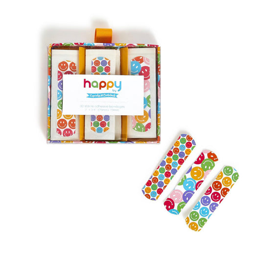 Happy 30 Pc Bandages in Gift Box Includes 3 Patterns - Plastic