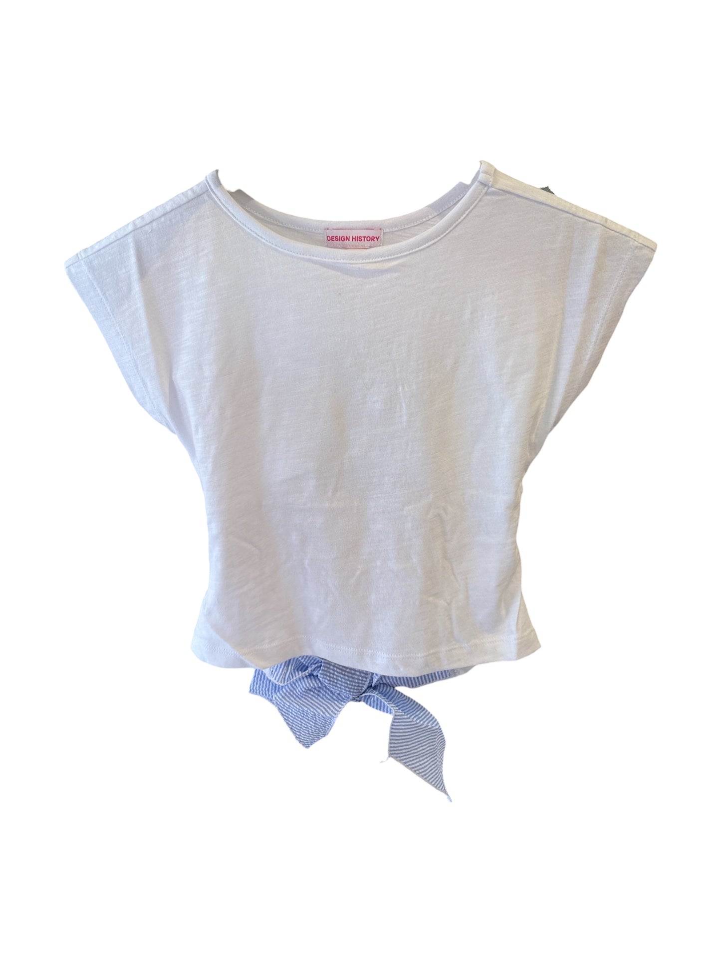 White Tee Blue Bow