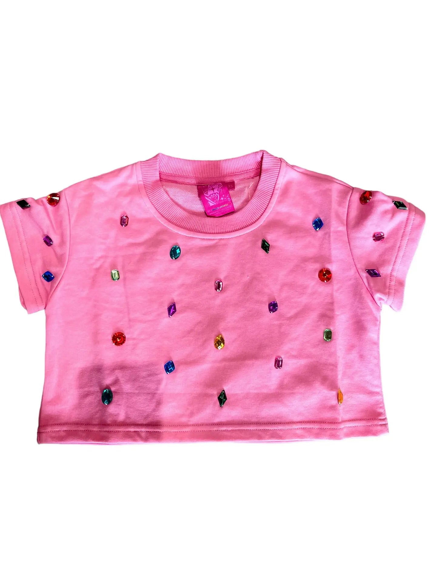 Queen of Sparkles| Pink Scattered Rhinestone Top
