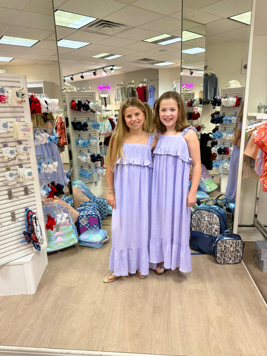 Sadie & Sage Tween| Ruffle Trim Lavender Maxi Dress