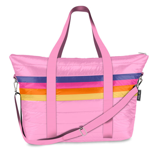 Top Trenz| Pink Puffer Retro Stripe Weekender Tote Bag