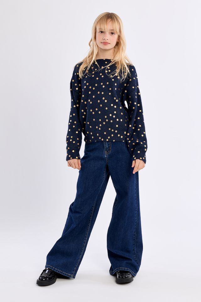 Navy Sweater Gold Dots