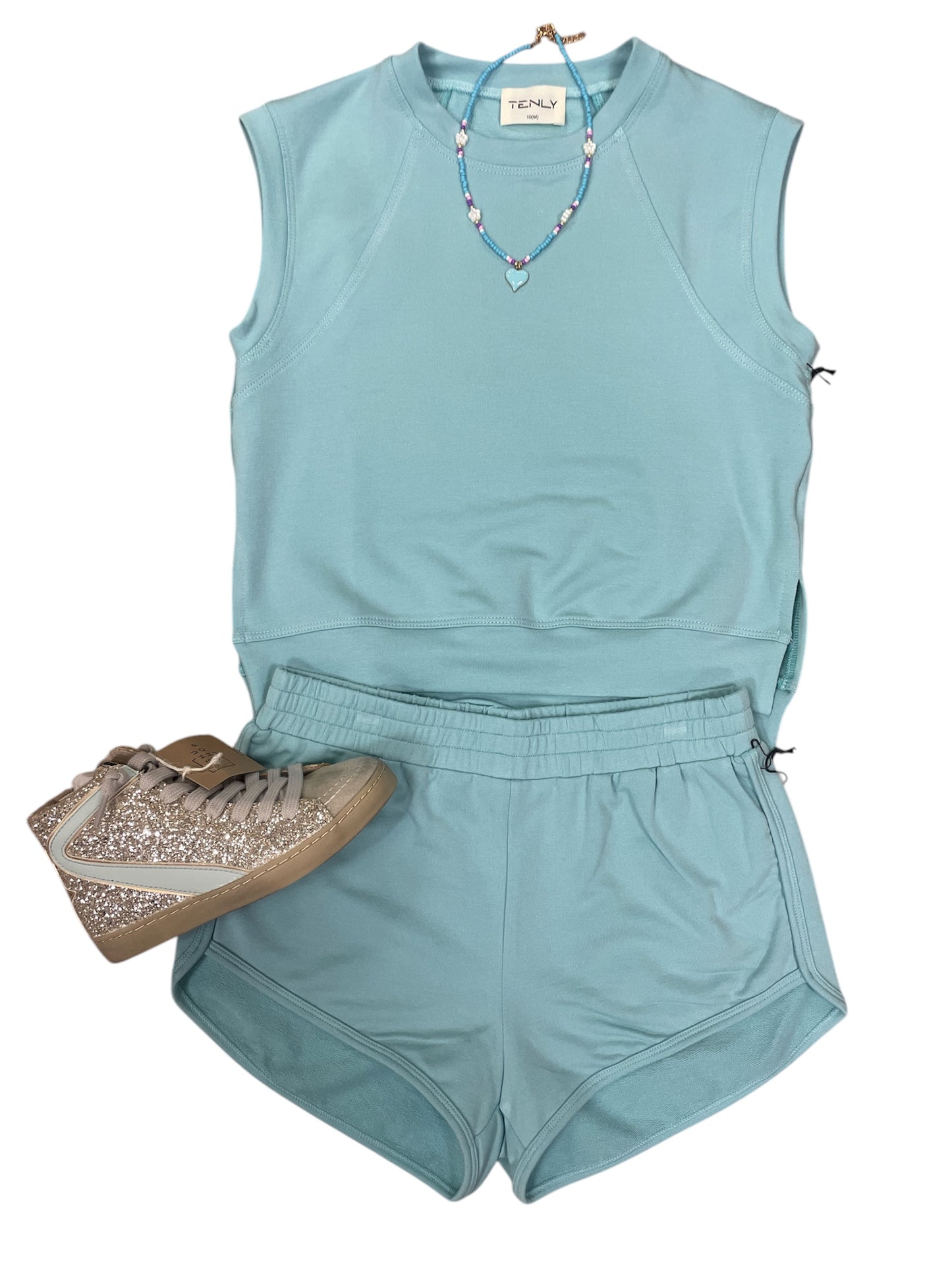 French Terry Raglan Tank in Aqua Sky
