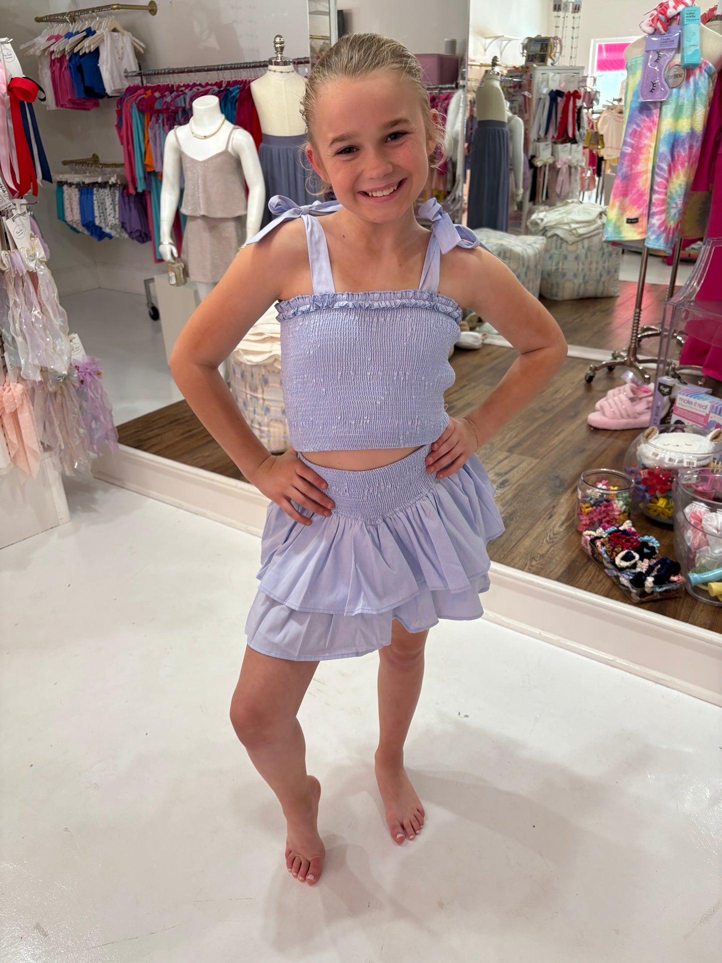 Smocked top/ tiered Skirt Set