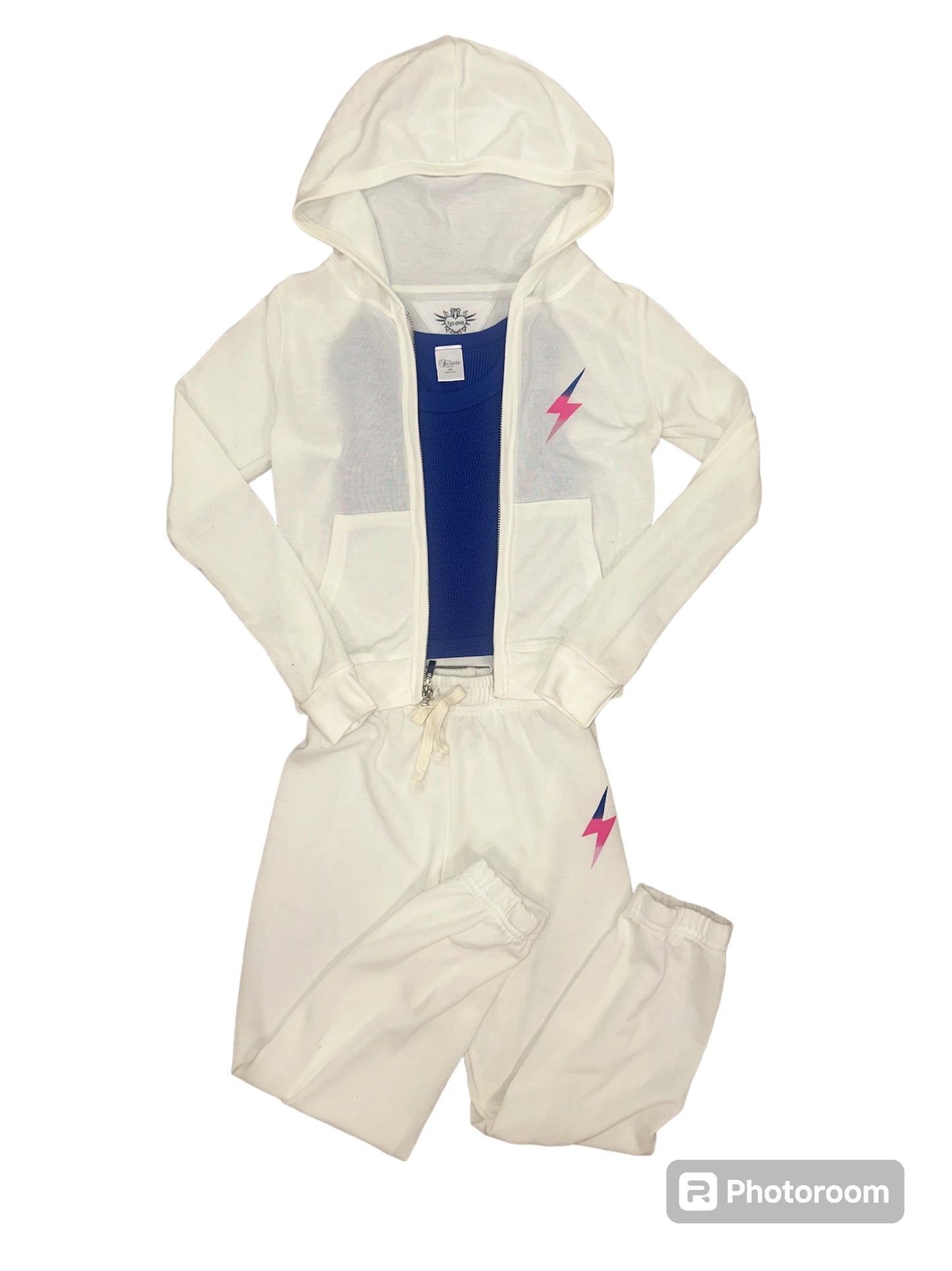 Hooded zip jacket white ombré bolt