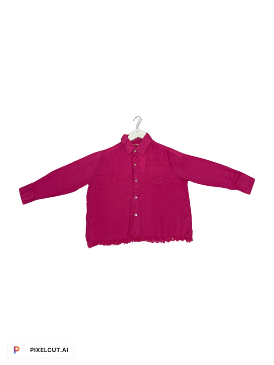 Hot Pink Button Down Raw Edge Top