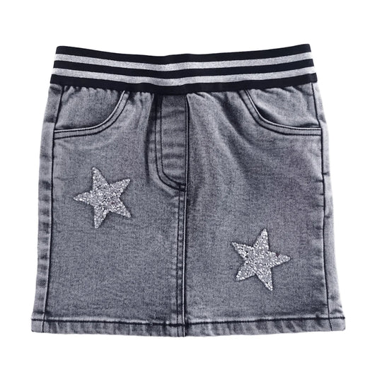 Little Olin Black Denim Skirt with elastic waistband